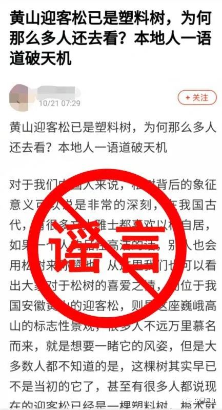 黃山官方辟謠“迎客松為塑料樹、假樹”等系不實(shí)信息