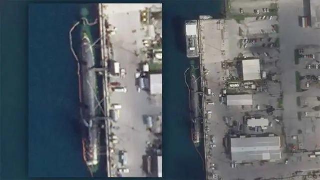 “康涅狄格”號核潛艇?？吭陉P(guān)島碼頭的衛(wèi)星照片